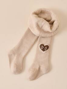 1/3 Pairs Autumn/Winter Baby/Girls Warm Lined Thick Heart Pattern Leggings, Classic Cold-Proof Base Layer, Fashionable Versatile Soft Socks, Suitable For Holiday/Party/Home Wear - Multicolor - View 7