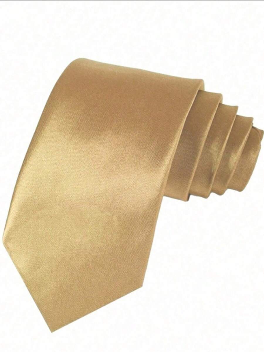1PC Men's Solid Color Tie 8cm Formal Business Tie Men's Wedding Tie - Gold - View 1