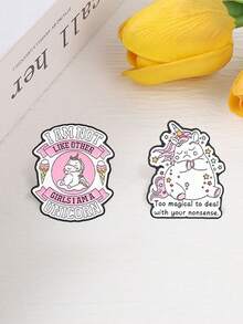 Cute Unicorn Enamel Pins, Cartoon Pink Unicorn Quote Brooch, Decorative Lapel Pin For Backpack Jacket - Multicolor - View 9