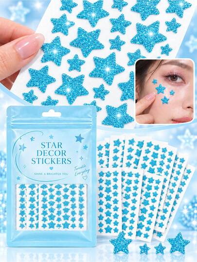 1201/801/201/81pcs Blue Star Decorative Stickers, Cute Star-Shaped Colorful Decorative Stickers, Portable, Waterproof, Easy To Peel, Suitable For Various Cute And Interesting Handmade Activities, Christmas, Halloween, Holiday Party Gifts, Creative Back To School Gifts