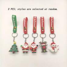 2PCS Creative Christmas Keychain - 3D Cartoon Pendant Santa Claus Snowman Reindeer Gift Doll Machine Gift Keychain - A - View 7