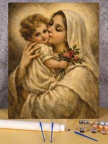 DIY Digital Oil Painting Kit - Virgin Mary Kisses The Child, Beginner Canvas Art Handmade Painting Craft, Home Decor For Living Room, Bedroom, Holiday Gift, Includes Painting Tools. - Sets - View 2