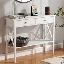 Mesa de Consola Blanca 30x100.1x80 cm |   Mesa de Sofá Estrecha de Madera con 2 Cajones y Estante de Almacenamiento |   Diseño con Paneles en X para Entrada Pasillo y Salón |   Estilo Rústico Moderno para Espacios Pequeños |   Fácil de Armar - Blanco - Ver 1