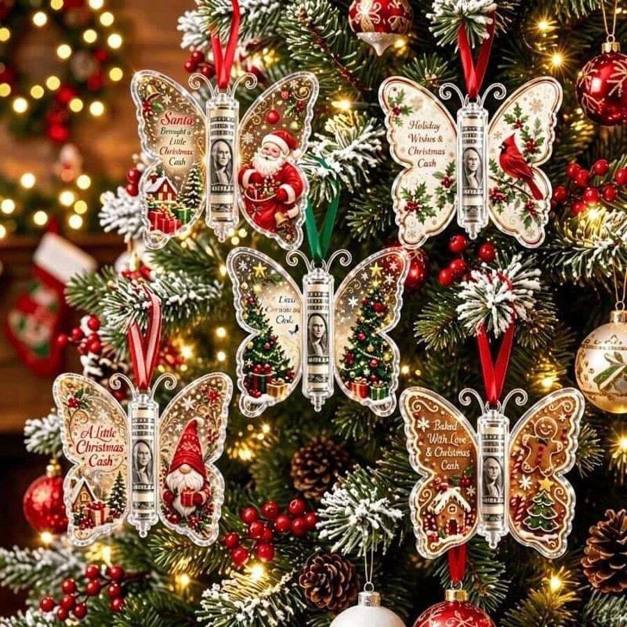1pc Acrylic Christmas Butterfly Cash Clip Test Tube Gift Box Decoration Butterfly Acrylic Cash Hanging Ornament Tag Money Clip Cash Gift - Multi-color - View 1