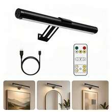 1pc New Remote Control Magnetic Mirror Light - Rechargeable 3-Color Temperature Night Light - Smart Touch Wall Lamp, Cabinet Magnetic Light, Display Light, Bathroom LED Light, Hallway Lighting, Bedroom Bedside Lamp, Home Lighting Decoration (Gold Black) - Multicolor - View 2
