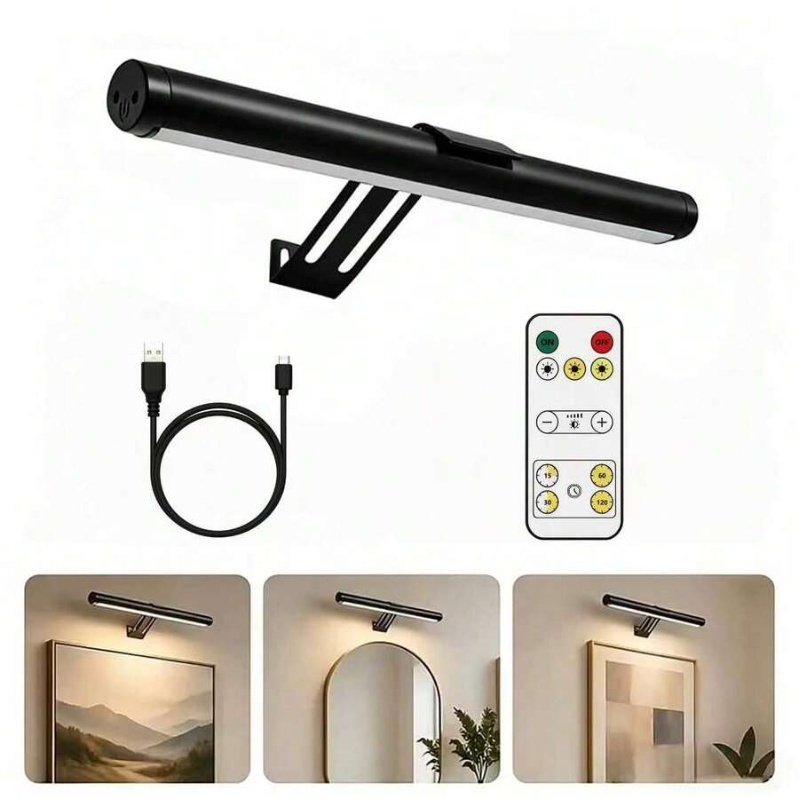 1pc New Remote Control Magnetic Mirror Light - Rechargeable 3-Color Temperature Night Light - Smart Touch Wall Lamp, Cabinet Magnetic Light, Display Light, Bathroom LED Light, Hallway Lighting, Bedroom Bedside Lamp, Home Lighting Decoration (Gold Black)
