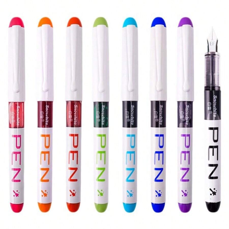 8pcs Quick-Dry Fine Tip Plastic Pens, Click Cap Disposable Direct-Ink Pens, Back To School Essential - One Size Fits All - View 1