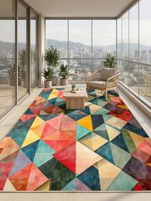 1 Buah Karpet Persegi Panjang Beludru Kristal Bergaya Seni Modern Motif Segitiga Geometris Patchwork Aneka Warna, Detail Gradien Cat Air, Dapat Dicuci dengan Mesin, Cocok untuk Dekorasi Rumah Ruang Tamu dan Kamar Tidur, Penggunaan Sepanjang Musim, Dekorasi Rumah yang Estetis - MultiWarna - View 8