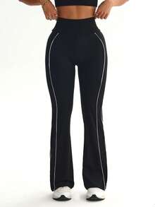 Hidkat Women's Tight Fit Dance Flare Yoga Sports Leggings, Black, Spring - Black and White - View 3