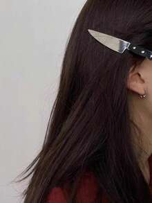1pc Gothic Street Style Women's Hair Clip, Side Bangs Hair Clip, Hair Accessory, Photo Prop, Head Accessory, Halloween Costume Accessory - Black - View 1