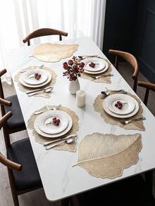 1-12pcs Gold Leaf Vein Heat-Insulated Placemats, Vintage Luxury PVC Asymmetrical Leaf Shape Waterproof Table Mats For Wedding, New Year, Family Gathering Table Decor - Multicolor - View 1
