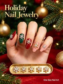 20pcs Gold & Silver Winter Alloy Rhinestone Snowflake Nail Art Decor, Christmas 3D Glitter Nail Stickers, Minimalist Versatile Multi-Function DIY Decoration Accessories, False Nails Manicure Supplies - Multicolor - View 1