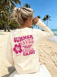 Tween Girl Casual Fun Print Crew Neck Pullover Long Sleeve T-Shirt Autumn/Winter Top - Apricot - View 2