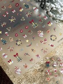 1片金箔刺繡風聖誕美甲貼紙，可愛卡通秋季美甲貼花 - 彩色 - 查看 10