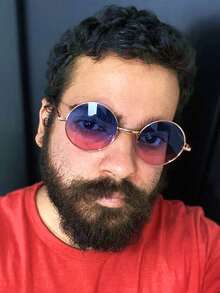Gradient Color Retro Ocean Vacation Style Fashion Glasses (Includes Anti-Loss Glasses Strap) - Gold Frame / Blue On Top, Pink On Bottom - View 1