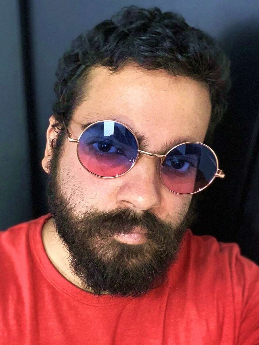 Gradient Color Retro Ocean Vacation Style Fashion Glasses (Includes Anti-Loss Glasses Strap) - Gold Frame / Blue On Top, Pink On Bottom - View 1