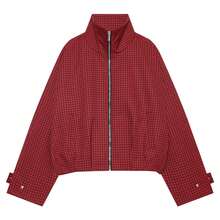 Women's Red Plaid Zipper Casual Jacket, Autumn Street Style Outerwear - Red - View 6