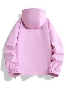 NBCT Women's Urban Functional Adjustable Hood Drawstring Outdoor Softshell Jacket, Dual Side Safety Zipper Pockets, Minimalist Solid Color Light Outdoor Sports Commute Camping Casual Jacket - Cloud Cotton Pink - View 3