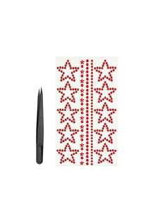1pc Christmas New Red 3D Rhinestone Bow Heart Star Face Stickers, Suitable For Christmas, New Year, Concert Face Makeup Decoration, Y2K Christmas DIY Self-Adhesive - Red - View 8