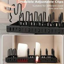 1pc Pull-Out Kitchen Cabinet Pot & Pan Rack With Sliding Lid Holder And Pot Rack, For Storing Lids, Baking Tools And Cookware In Cabinet - Black - View 5