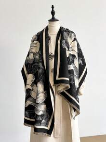 1件仿羊絨極簡百合圖案提花保暖圍巾，女款，冷氣房毯，秋冬戶外旅行防寒護頸，柔軟裝飾圍巾披肩雙用，適合日常搭配，送禮首選 - 彩色 - 查看 12