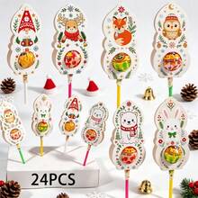 24Pcs Christmas Lollipop Paper Cards Cute Animal Santa Candy Holder Xmas Party Favors Decorations - View 11