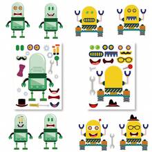 6/12/24pcs Robot DIY Kids Stickers, Face-Changing Robot Design, Parent-Child Interactive Puzzle Toy, Develops Children's Brain, Holiday Party Gift, Gift Packaging Sticker, Kindergarten Toy, Can Be Used For Home Decor, Stick On Table, Notebook, Balloon, Luggage, Refrigerator, Etc. - Mixed Color - View 4