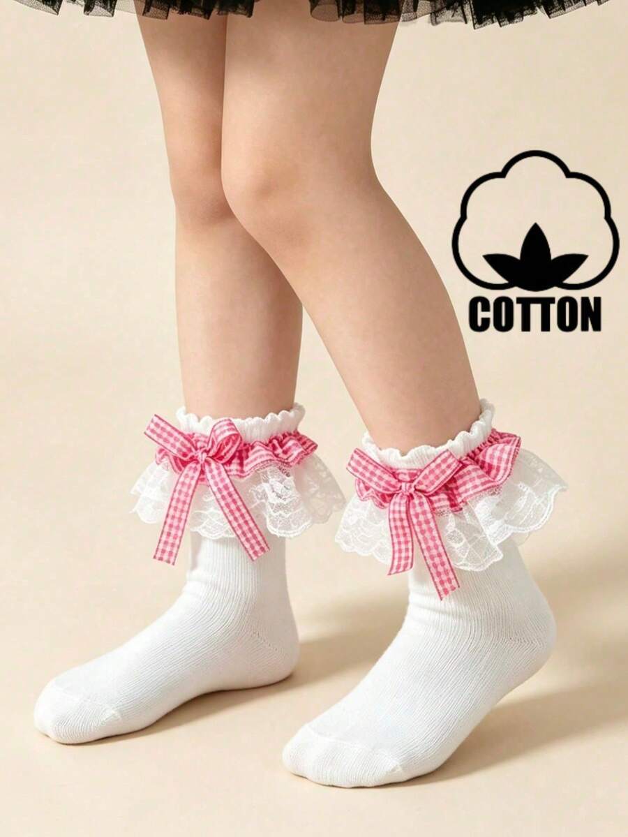 1 Pair Cotton Children's Gradient Floral Lace Trim Elegant Princess Style Dance Lace Ankle Socks, Spring/Summer - Multicolor - View 1