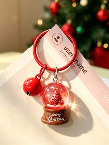 Christmas Snowflake Ball Keychain - Santa Claus, Reindeer And Christmas Tree Pendant With Bell - Small Holiday Gift - Multicolor - View 6