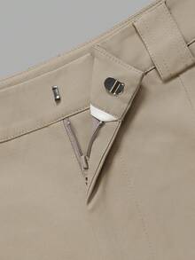 Aflion Women Fall Clothing Khaki Cargo Wide Leg Pants, High Waist Back Pockets Side Tool Pouch Straight Trousers For Streetwear Daily Wear - Khaki - View 5