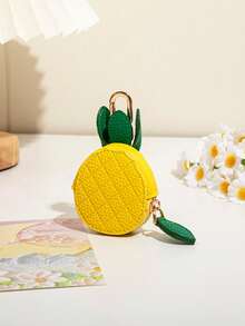 CHARM INFINITE Creative Pineapple Shaped Mini Coin Purse Keychain, Faux Leather Zipper Mini Storage Bag Pendant, Can Be Hung On Backpack, Handbag, Portable Carabiner Accessory, Exquisite Christmas Surprise Gift For Women And Girls - Yellow - View 7