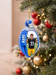 1pc Custom Photo And Text American Football Christmas Ornament, Personalised Player Helmet Design Acrylic Hanging Decor, Unique Christmas Tree Gift For Football Lovers - Multicolor - View 14
