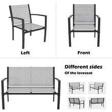 Juego de Muebles de Patio de 4 Piezas Gris 102.1x21.1x56.1 cm| Juego de Conversación al Aire Libre con 1 Sofá Doble 2 Sillas Individuales y Mesa de Centro de Vidrio| Estructura de Metal Negro con Tapizado Textilene| para Patio Jardín Césped y Piscina| Fácil de Armar - Gris - Ver 7