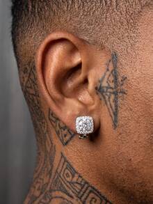2 buah Anting Jepit Pria Klasik Bentuk Persegi dengan Batu Zirkonia Kubik, Mudah Dipakai, Gaya Hip-Hop, Anting Tanpa Tindik dari Logam Perak, Cocok untuk Pesta dan Pemakaian Sehari-hari - Klip telinga - View 8