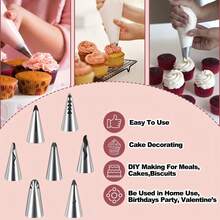 7pcs Exquisite Korean-Style Piping Nozzles, Cream Piping Tips, Pastry Nozzles, Piping Tools, Baking Tools, Kitchen Gadgets For Cakes, Pastries, Desserts, Cheese, Frosting, Cheese Spread, Jam, Butter, Bread, Dough, And Pastry. Creative Design - Multicolor - View 6