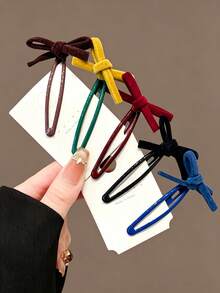 5pcs Girls Autumn/Winter Bow Hair Clips, Versatile Daily Children Hair Accessories, Non-Damaging Hair Clips - Multicolor - View 3