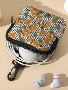 1pc Fruit Print Mini Coin Purse, Zipper Closure Small Pouch With Swivel Hook For Earphones Coins Keys Small Items, Can Hang On Backpack - Multicolor - View 6