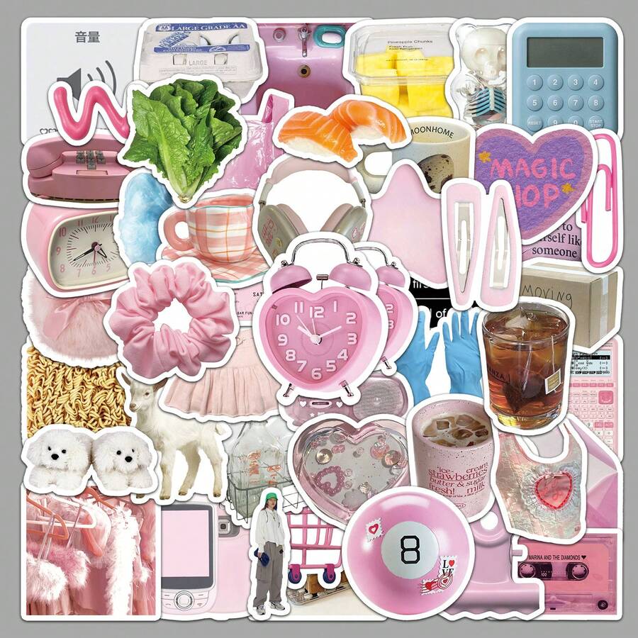 50pcs Korean Ins Style Fresh Aesthetic Stickers, Creative Personalized Cross-Border Stickers For Journal, Water Bottle, Phone, Computer Decoration - Multicolor - View 1