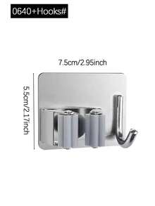 1/2pcs Bathroom Mop Holder, No-Drill Mop Storage Rack, Strong Adhesive Mop Clip Organizer, Suitable For Bathroom And Kitchen, Practical Hook - Storage Rack - View 8