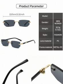 1 Pair Men's Casual Retro Rimless Square Black Fashion Glasses, Suitable For Daily Wear, Summer Beach, Decoration And Street Style - Multicolor - View 4