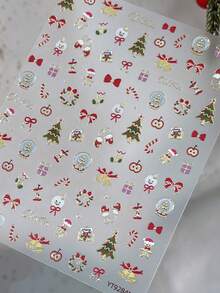 1 Sheet Gold Foil Christmas Nail Stickers, Xmas Tree Apple Snowman Self-Adhesive Nail Art Decorations - Multicolor - View 4