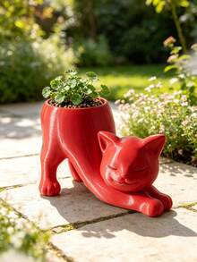 3D Printed Cute Cat Planter, Adorable Lying Cat Design, Multiple Colors Available, Suitable For Succulents And Cacti, Creative Desktop Greenery Pot, Healing Desk Decor Ornament - Multicolor - View 5
