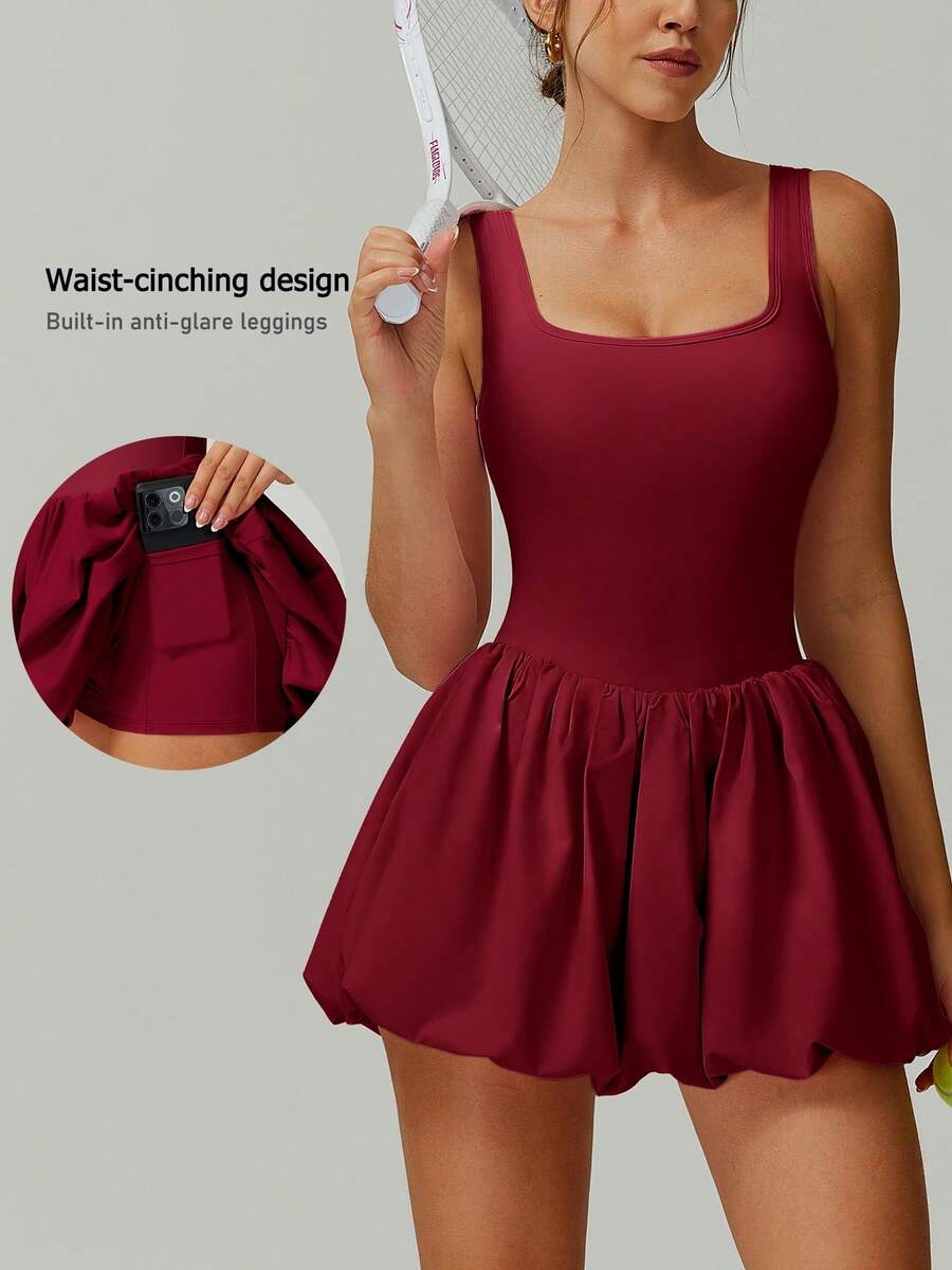 NcmRyu 1pc Women's Fashion Elastic Yoga Running Fitness Tennis Pickleball Golf Training Sports Dress - Red - View 1