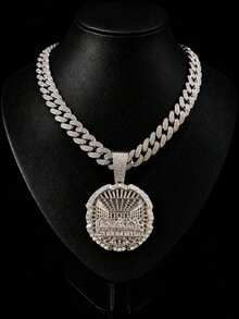 Men's Hip Hop Last Supper Round Pendant Necklace, Full Rhinestone Studded Cuban Chain, European & American Rap Streetwear Accessory - The Last Supper - Style a - View 3