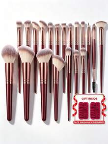 20pcs And 1pc Gift Makeup Brushes Set, Soft Dense Cosmetic Brushes For Foundation Powder Blush Eyeshadow Concealer Contour Highlight, Complete Face & Eye Makeup Brush Kit, Handles For Makeup Beginners And Daily & Party Makeup Application - Multicolor - View 11