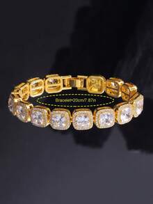 1pc 12mm Wide Zinc Alloy Rhinestone Square Cuban Link Bracelet, Unisex Heavy Thick Side Chain, Men's Jewelry, Gift For Men, Hip Hop Street Style, Suitable For Daily Wear, Stage Performance, Party And Birthday Gift - A - View 6