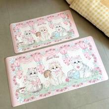 1pc Cute Pink Roses Cats Print PU Leather Large Desk Mat, Non-Slip Waterproof Mouse Pad, Easy Clean Desktop Protector, Kawaii Kitty Floral Bow Table Mat For Office Home Study Gaming Decor - View 4