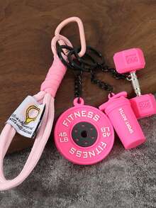 1pc Fitness Equipment Style Keychain, Barbell, Dumbbell, Water Bottle Pendant, Gift For Friends - Multicolor - View 9
