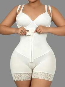 1 Peça Macacão Feminino Branco Elegante com Cintura Ajustável e Botões de Única, Modelador de Cobertura Total para Silhueta Perfeita - Branco - Visão 2