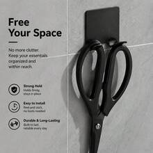 2pcs Wall-Mounted Black Razor Holder, Multi-Function Hooks, Suitable For Bathroom, Kitchen, Home, Space-Saving Storage Rack, Can Hang Razor, Shaving Brush, Loofah, Towel, Sponge, Kitchen Utensils, Metal Wall Organizer, Suitable For Shower, Sink, Shower Curtain Rod - One Size Fits All - View 4